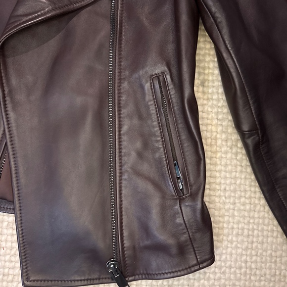 NEW Massimo Dutti Brown Leather Moto Jacket SZ Small - Picture 3 of 4